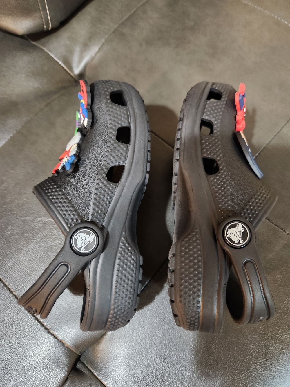 CROCS Black Kids' Clog Sandals with Colorful Superhero Charms Size 9C - Picture 4 of 8